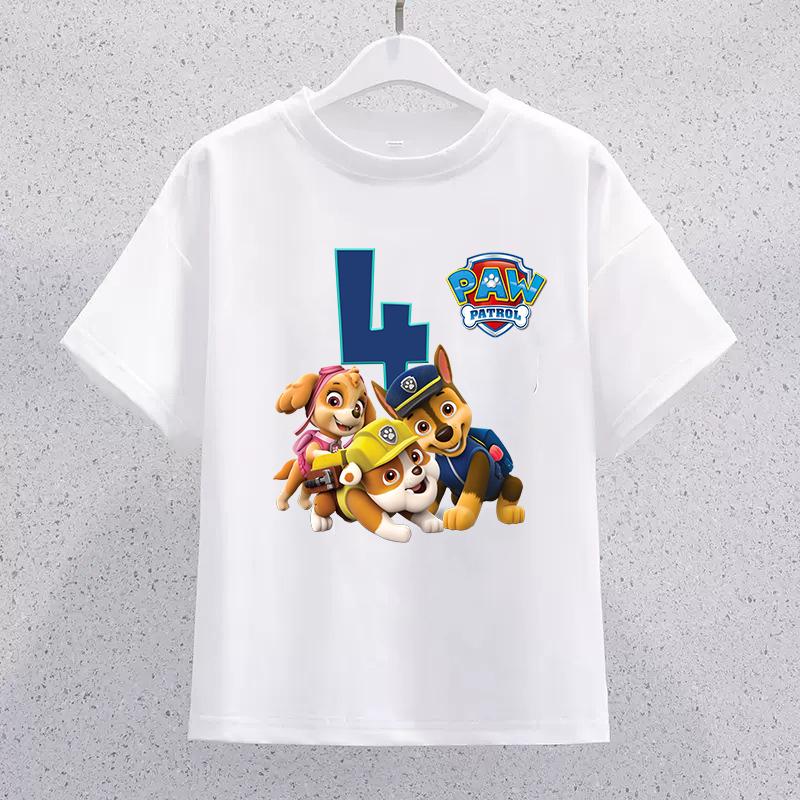 Summer Casual Breathable Top Birthday Gift Paw Patrol Children's Short-sleeve T-shirt Cartoon Birthday Number Printed Pullover Boys and Girls