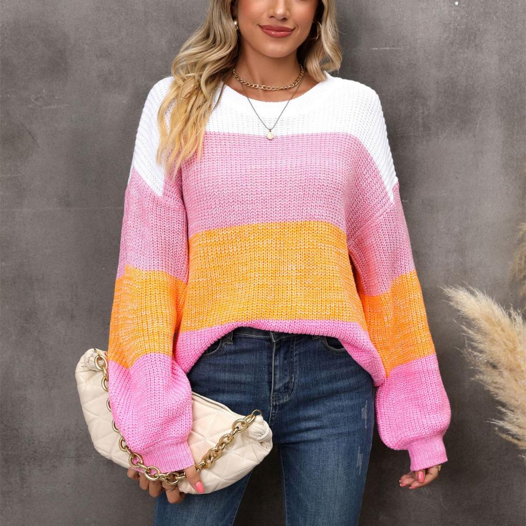 Dámský volný pulovr s barevným kontrastem a velkou velikostí podzim/zima 2023