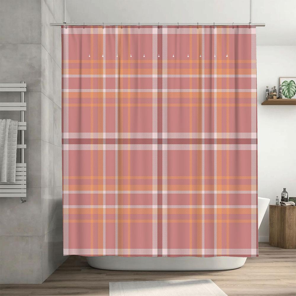 Plaid Bath Curtain Rust Pink Colorful Shower Curtains for Home Decor Bathroom Privacy Protective Panels 3D Printed Waterproof Fa