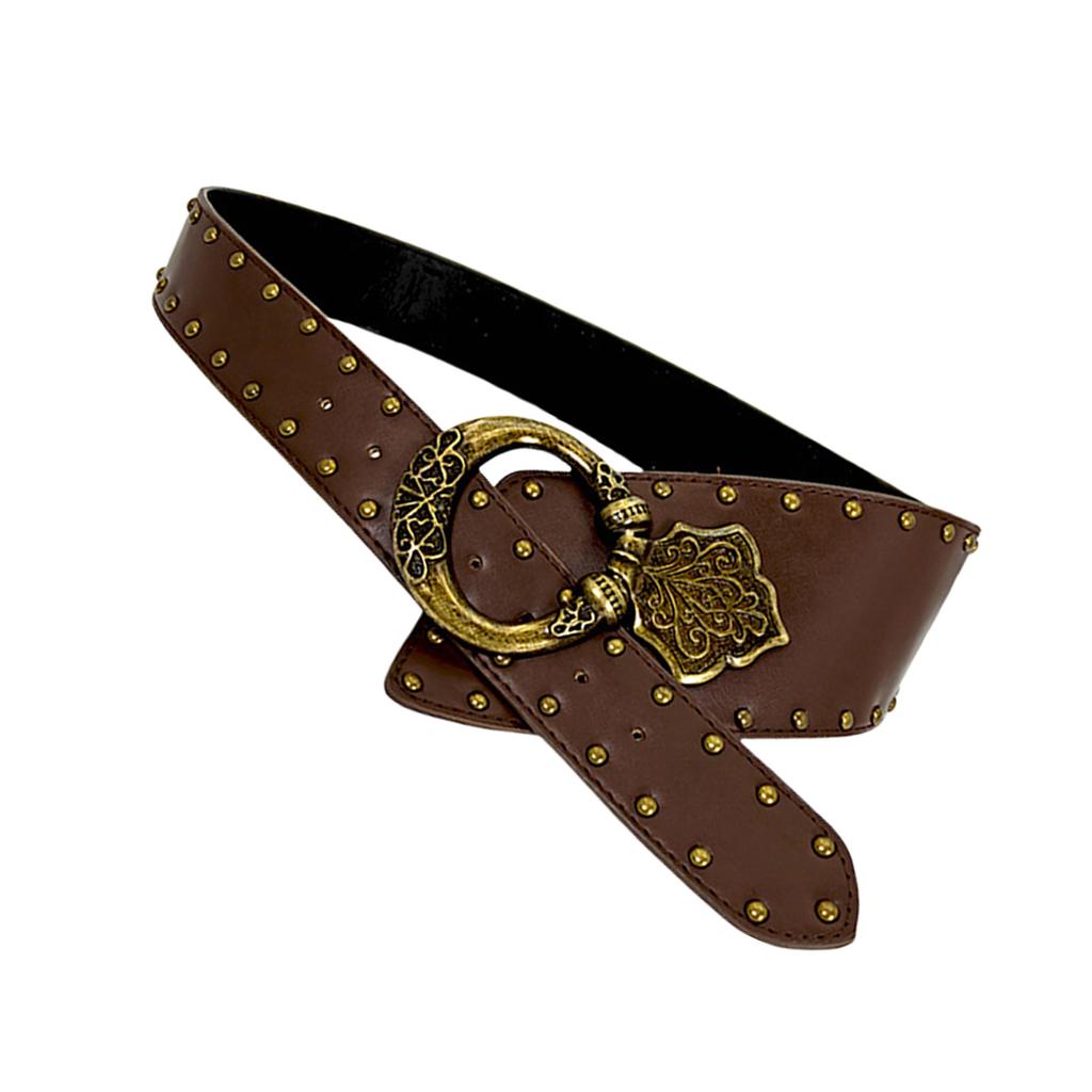 Metal Carved Buckle Belt Aesthetic Corset Waistband with Rivet Daily and Formal Wide Belt Waist Cincher for Pants Jeans