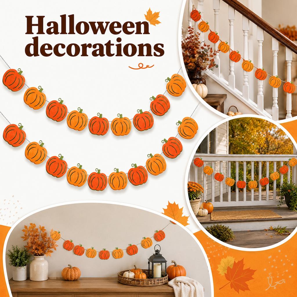 Halloween Pumpkin Garland Thanksgiving Double Layer Wreath Hanging Decor