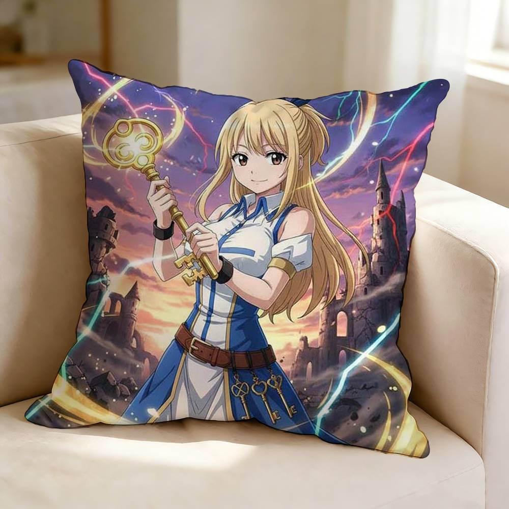 Adventure Anime F-Fairy T-Tail  Square Double-Sided printed Pillow Case Bedroom Bedside Pillow Sofa Cushion Cover