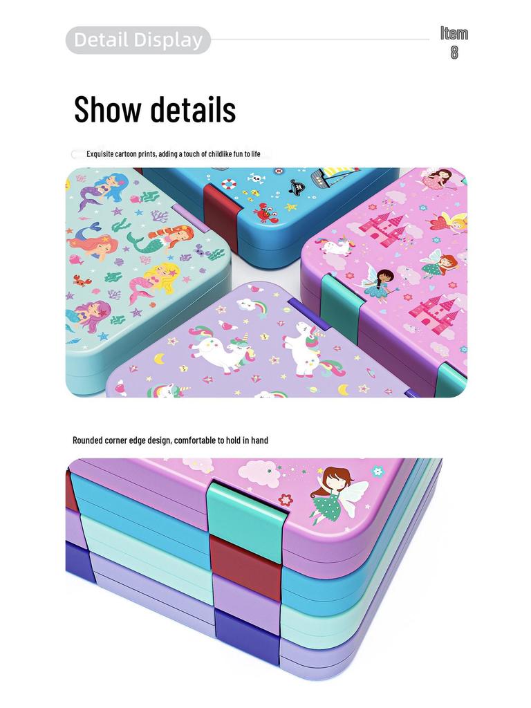 Kids' Double Buckle Cartoon Bento Lunch Box - Microwaveable, Portable, Large Capacity