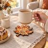 Coasters for Coffee Tables 4Pcs Thanksgiving Wooden Maple Leaf Coaster with Pumpkin Print, Heat Resistant Print Table Non-Slip Drink Mats Fall