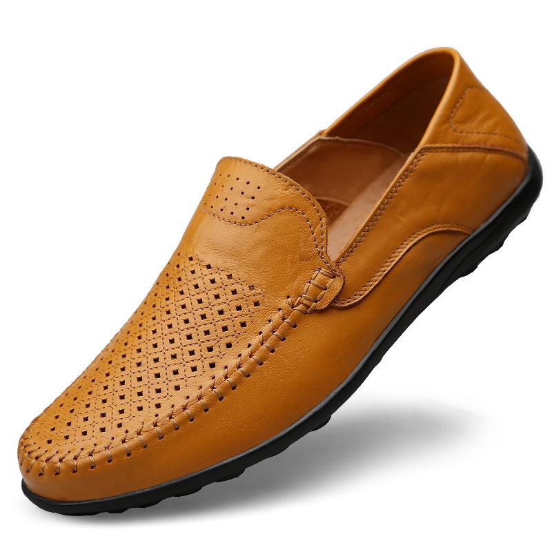 Genuine Leather Men Casual Shoes Luxury Brand Designer Men Loafers Moccasins Breathable Slip on Male Boat Shoes Plus Size 37-47