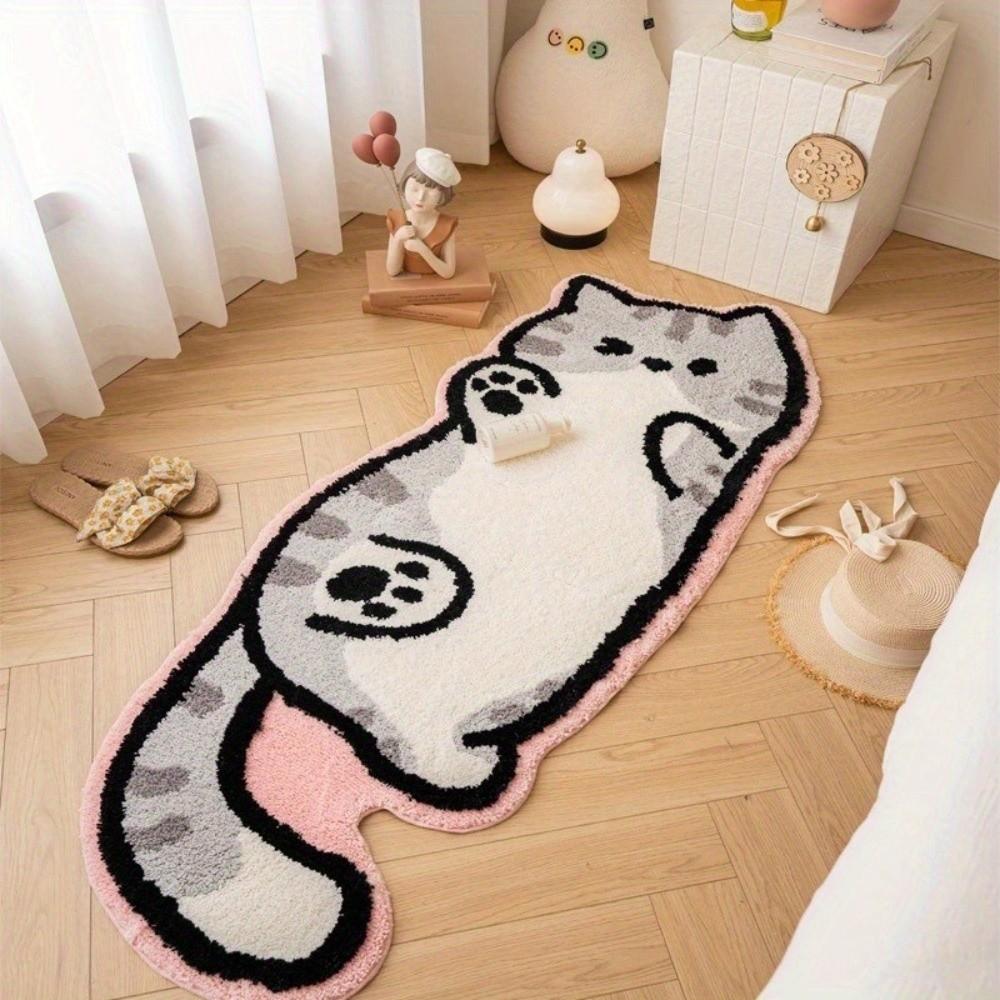 Non Slip Cat Shaped Floor Mat Soft Floor Mat Cartoon Bedroom Rug  for Bedroom