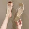 High Heels Fairy Sexy Crystal Thick Heel Transparent Cool Slippers Wear High Sense Niche Summer New