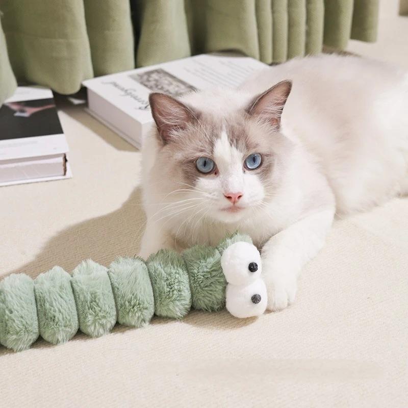 Cat Plush Chew Toy Plush Cushion Caterpillar Catnip Companionship Kitten Toy Cat Teaser Stick Interactive Cat Toy Supplies