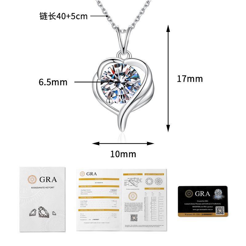 V Necklace Color Moissanite 1ct Simple Heart Pendant Women