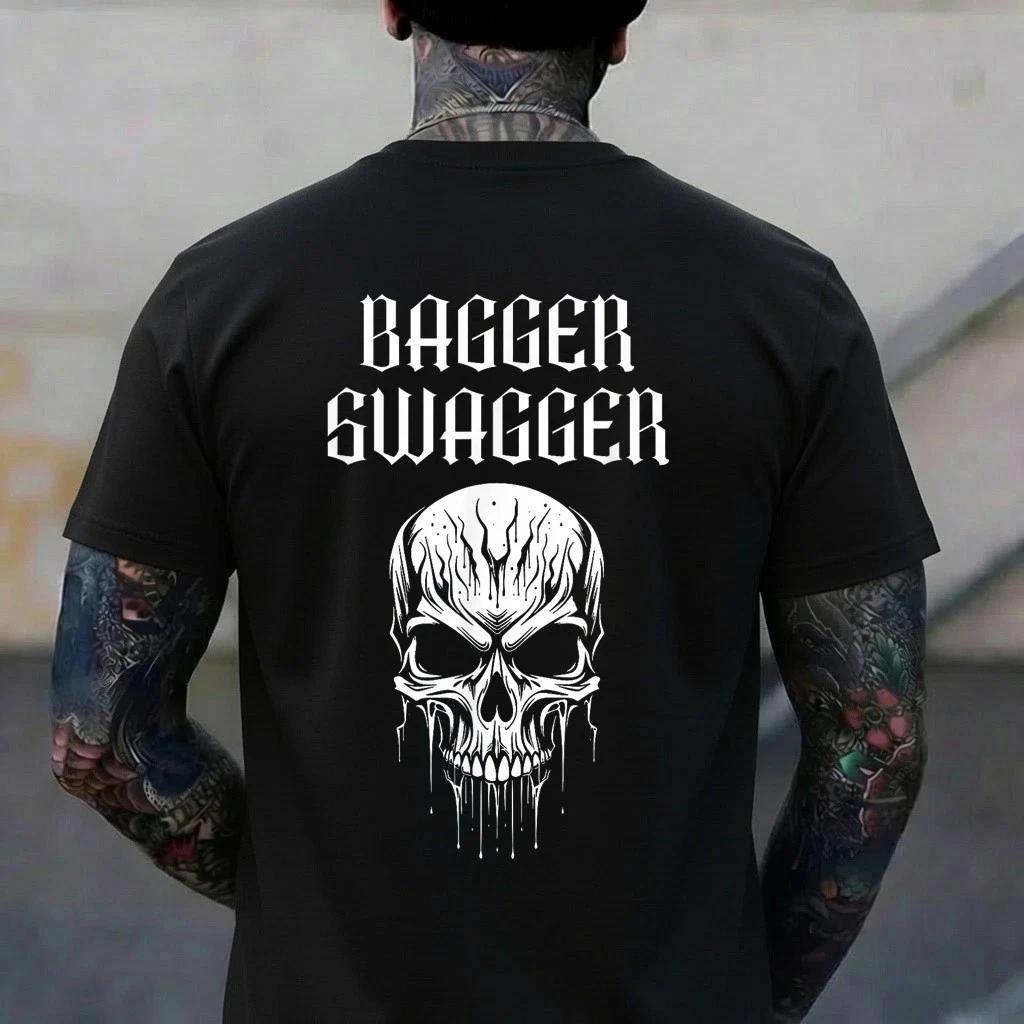 Biker Motorcycle Rider Bagger Swagger Skull T-Shirt 2XL