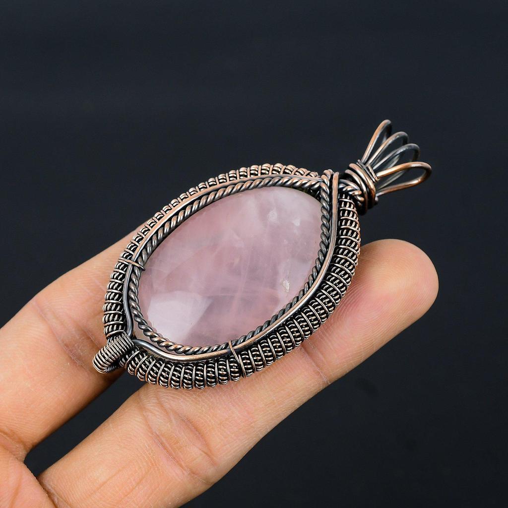 Rose Quartz Jewelry, 999 Copper Wire Wrapped Pendant Handmade Gemstone Jewelry, Gifts For Wife Brand New Pendant