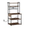 Kitchen Bakers Rack, 1.5m Power Cable Bakers Rack with Power Outlet, Kitchen Stand with X-Shaped Support Bar, 12 S-Shaped Hooks, Coffee Bar Stand for