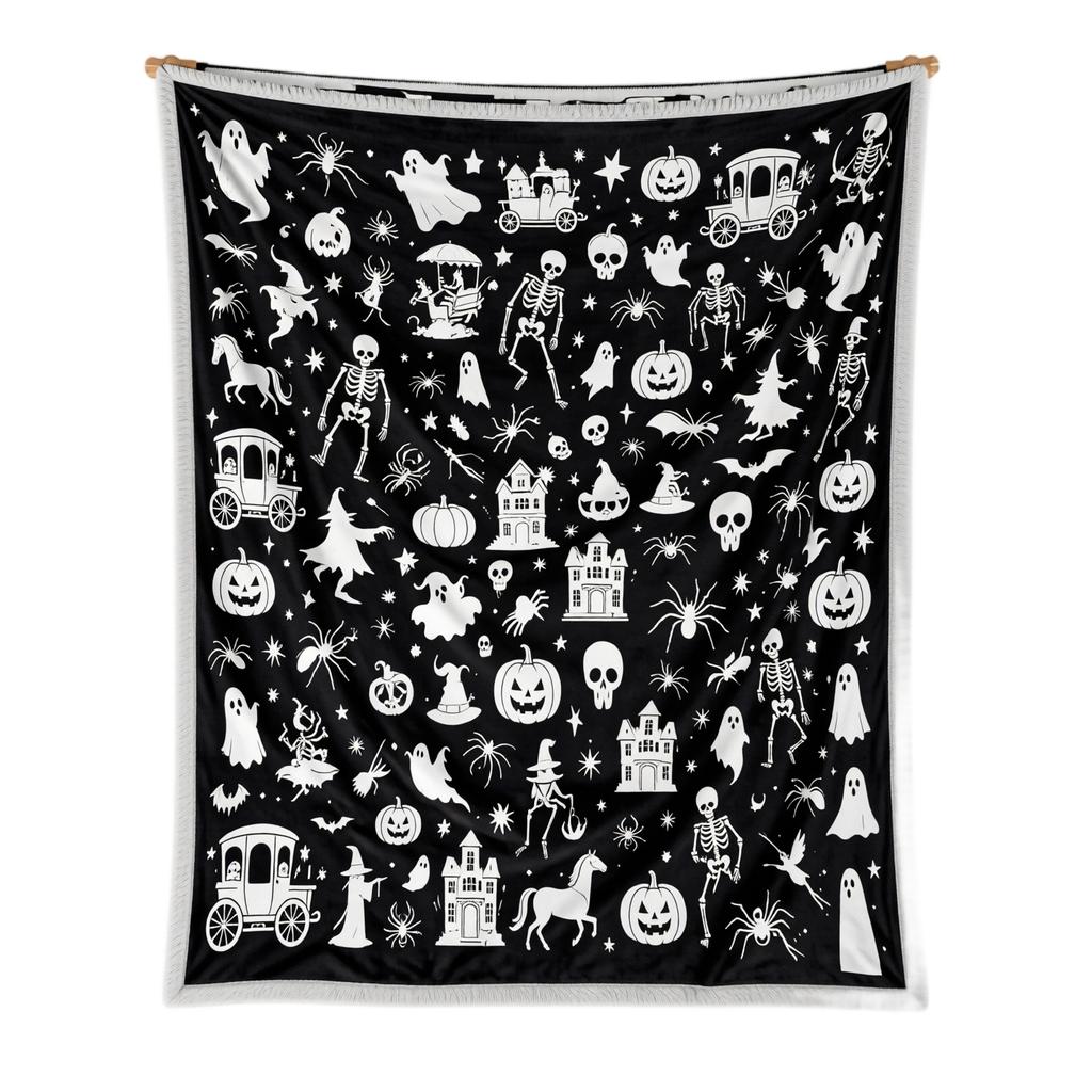 Kids Halloween Doodle Drawing with Color Markers, 130 150 Cm Large Painting Blanket for Parent-Child Creative Activity
