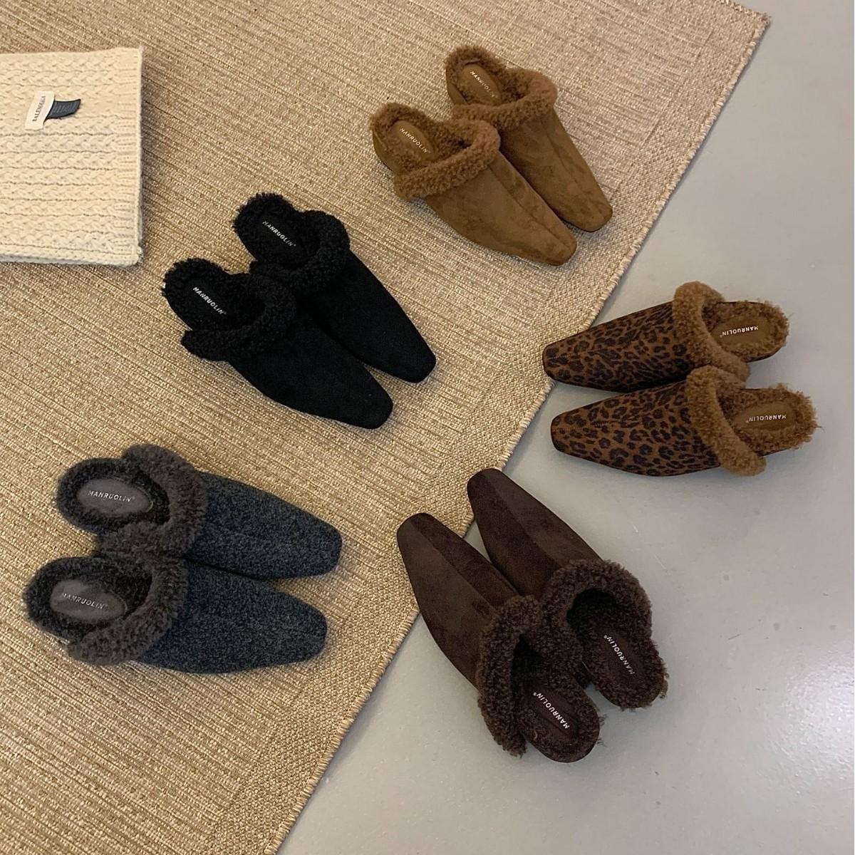 

Премиальные мохнатые туфли-мюли с квадратным носком, глубоким вырезом, из замши, ленивые, с плоской подошвой, с полузакрытым носком, женские уличные тапочки 39 цветной печати леопарда