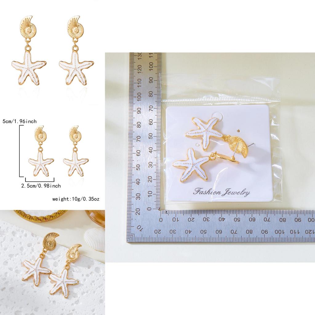 Summer Beach Jewelry Starfish Earrings With Electroplated Alloy For Women Casual Use