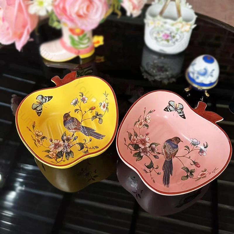 Creative Bird Relief Ceramic Plates Home Breakfast Exquisite Fruits Salad Bowl Unique Apple Shaped Tableware Decoration