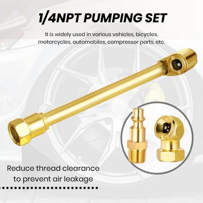 4Pcs Air Chuck Set with Dual Head Closed Ball Tire Air Chuck 1/4" NPT Male Plug Tape Heavy Duty Tire Chuck Adapter Inflator Gauge Compressor