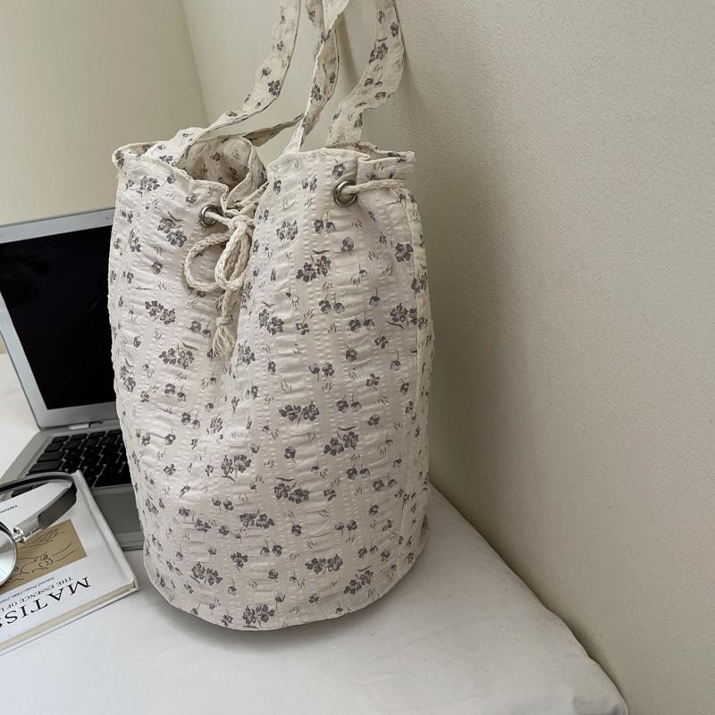 Floral Print Shoulder Bag Women's Large Capacity Bucket Bag Commuter Tote Bag