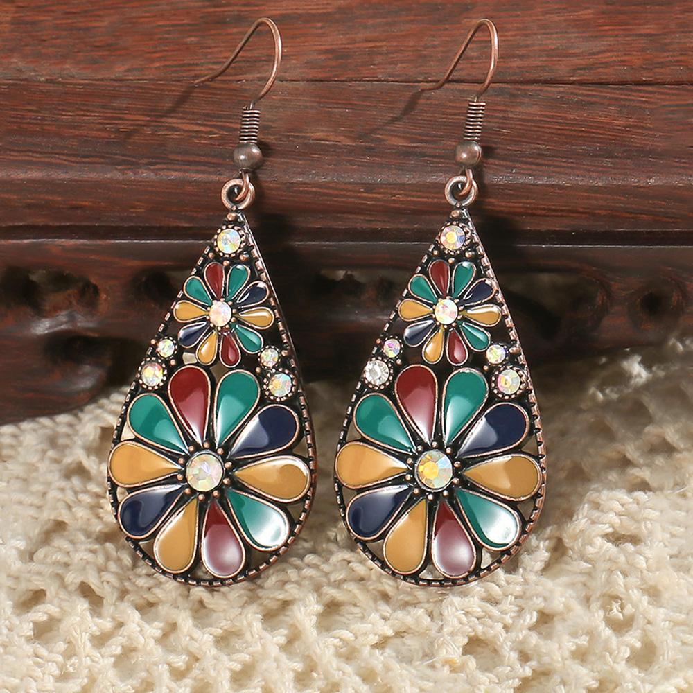 

Бохо Винтажные Серьги Геометрической Формы Капля Воды Многоцветный Дизайн Подсолнуха Висячие Серьги Вечерние Украшения Подарки