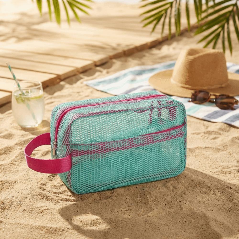 Süßigkeitenfarbe Netz Kosmetiktasche Große Kapazität Tragbar Dopamin Strand Clutch Reißverschluss Leichte Kulturtasche Urlaub