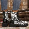 Fashion 2025 Autumn New Color Blocked Fashion Ankle Boots Women's Printed Graffiti  Side Zipper Thick Heeled Women Shoes Platform Botine