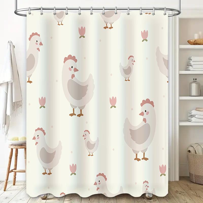 Chicken Print Shower Curtain Cute Chicken Design for Bathroom Decor Floral Pattern Home Decoration in Bath Towels from Home Gard