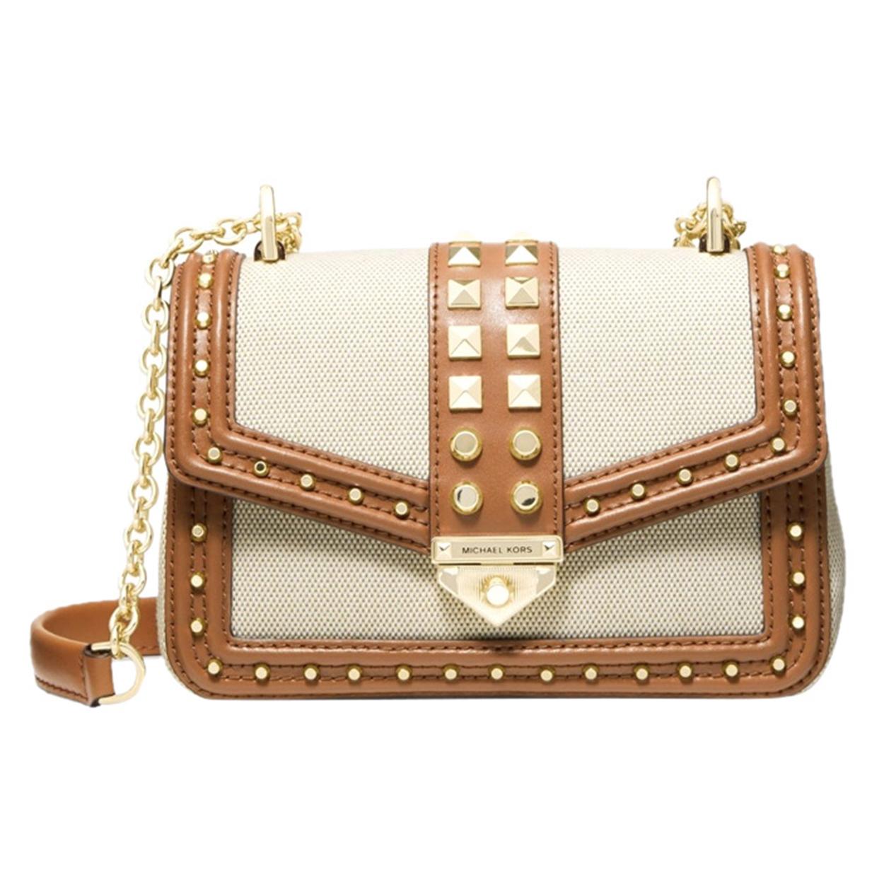 

New MICHAEL KORS Soho Canvas With Leather Crossbody Bag, Shoulder Bag Women s 30T1G1SL5C-NATURAL 20.1*7.1*10.9CM