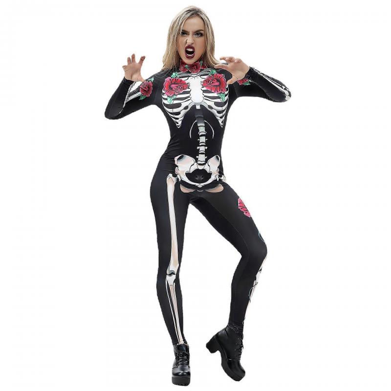 Halloween Skeleton Digital Print Jumpsuit Street Style Cosplay Outfit,Unisex