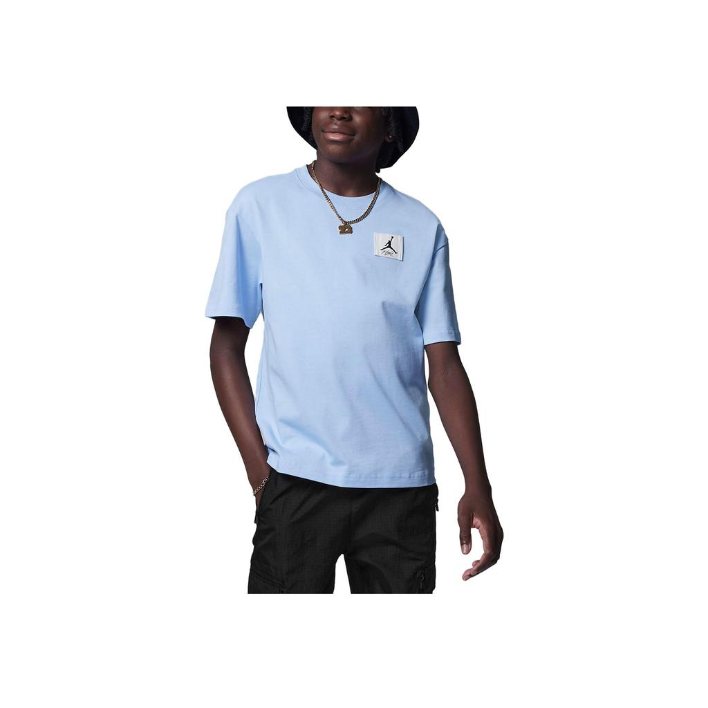Jordan MJ Flight Essentials Solid Logo Crew Neck Short Sleeve T-Shirt Kids Tops Light-Aqua-Blue FQ0783-425
