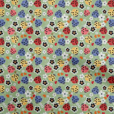 Baumwolle Flex Hellgrüner Stoff Vogel Marienkäfer DIY Kleidung Quiltstoff Druckstoff Meterware 40 Zoll