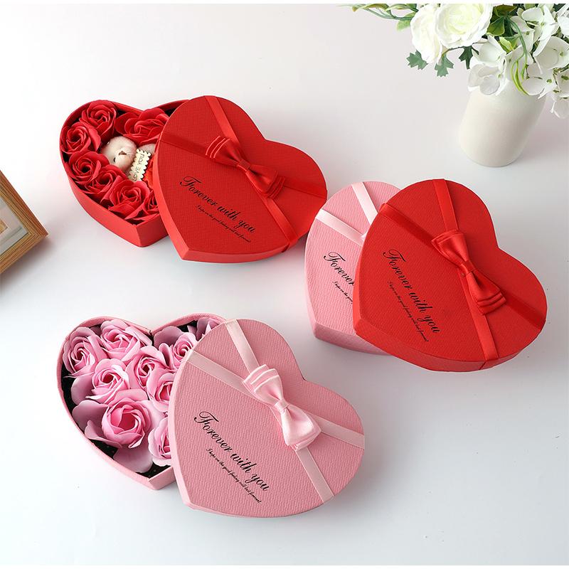 10 Artificial Flowers Valentines Day Gift for Her Rose Gift Box with Cute Bear Romantic Mothers Day Wedding Valentine's Day