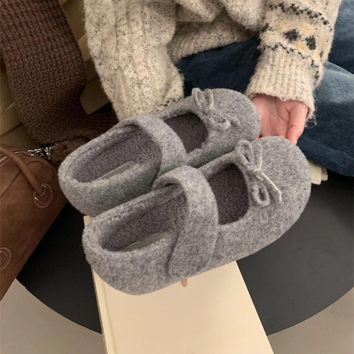 

Женские пушистые туфли Мэри Джейн с бантом, плюшевые домашние тапочки, балетки, теплые шерстяные женские, дизайнерские, элегантные плюшевые лоферы 40 темно серый