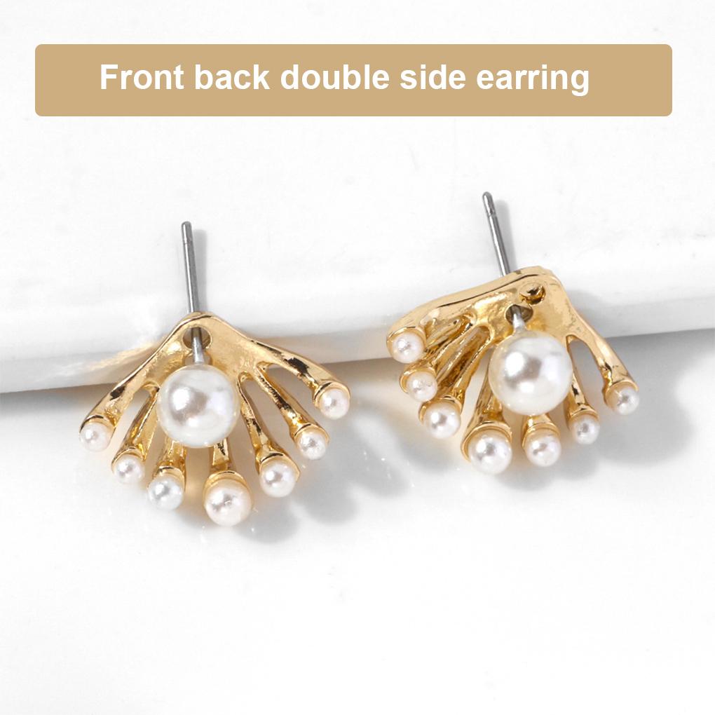1 Pair Woman''s Pearl Earrings Front Back Crystal Ear Studs Girls Party Work