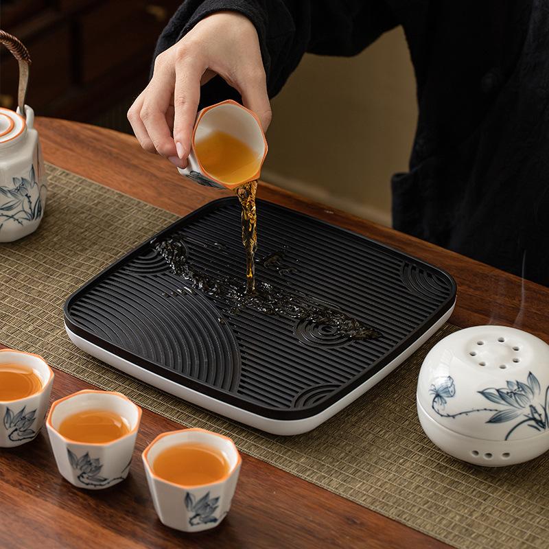 Ru Kiln Travel Ceramic Tea Set Hand-painted Cooling Pot Teacup Tea Tray Outdoor Portable Set Mid-Autumn Festival Gifts