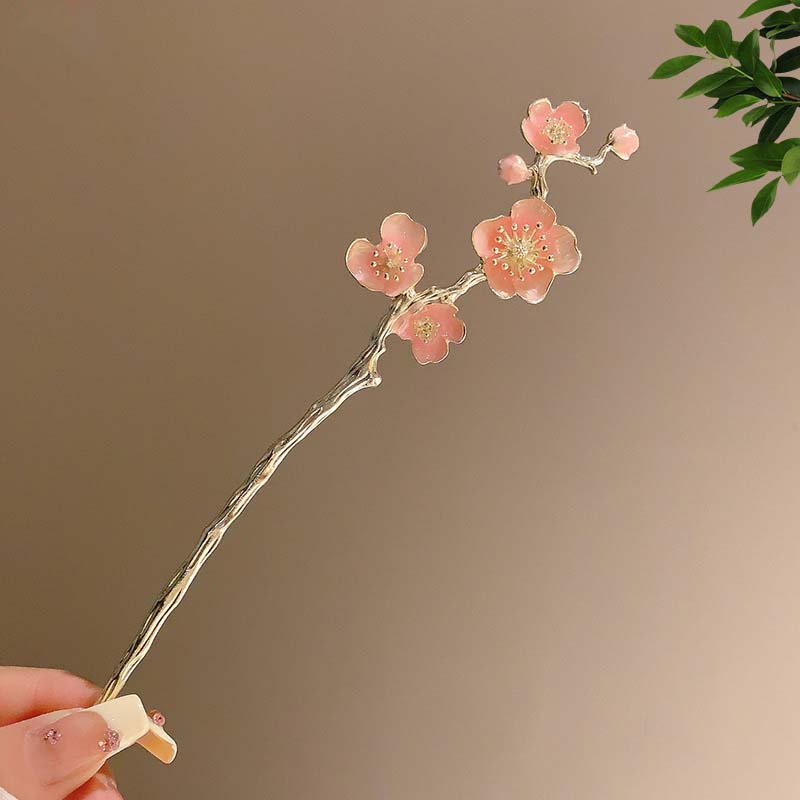 Vintage Chinese Style Pink Flower Hair Sticks For Women Elegant Crystal Tassel Hairpins Hair Buns Hanfu Headwear  Hair Ornaments