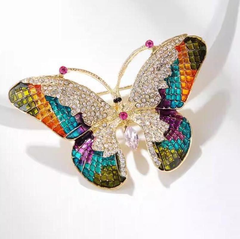 Fashion Colorful Rhinestone Butterfly Brooches for Women Insect Brooch Metal Pins Casual Party Office Suit Coat Jewelry