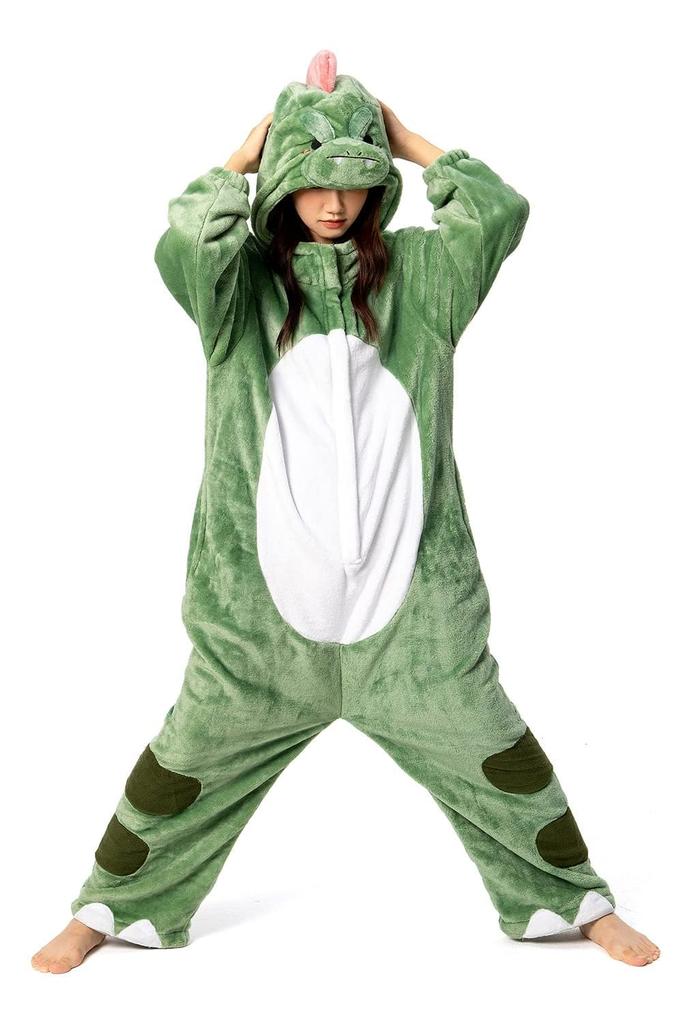 OLAOLA Dinosaur Kigurumi Pajamas for Animal Fluffy Winter Cute Loungewear for Warm and Warm for Cold Weather Flannel Material Size S Adults, Cosplay,