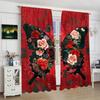 2PCS- Red butterfly - printed curtain, -100% polyester material, suitable for bedroom curtains and living room decoration.