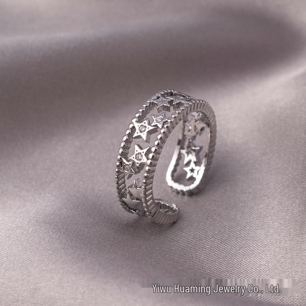 European-American Niche Zircon Ring: Real Gold, Trendy Star Design, Non-Fading, Celebrity-Style Jewelry