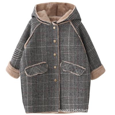 Capispalla per bambini di 4-15 anni Inverno per ragazza Plaid Addensare Giacca di lana Cappotto Bambini adolescenti Abiti di lana Capispalla lunga Caldo pile