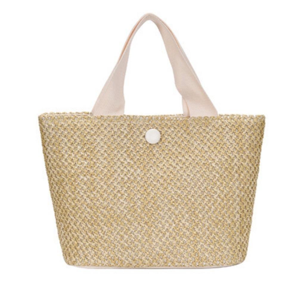 Breathable Grass Weave Straw Bag Large Capacity Casual Tote Bag Beach Bag Women бежевый