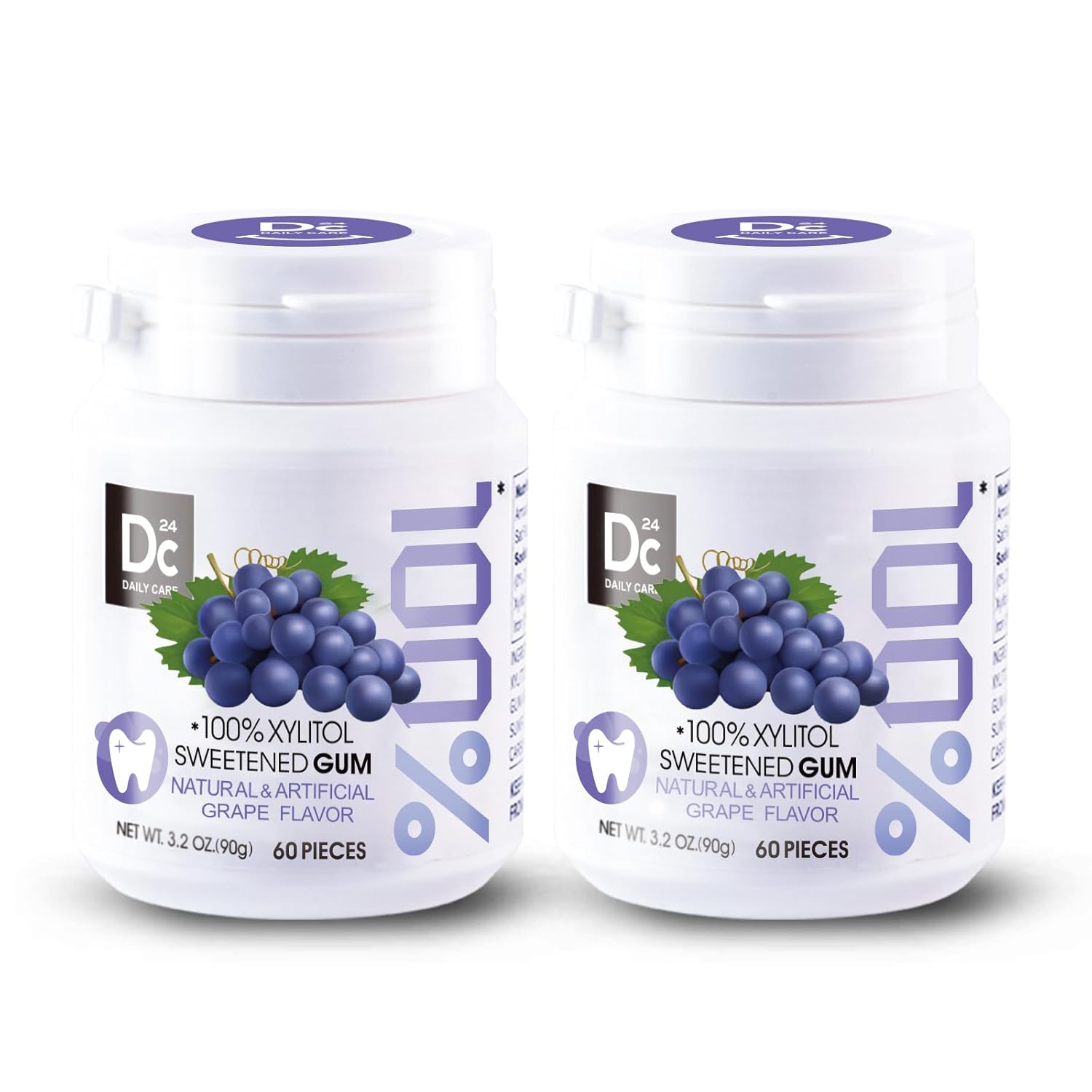 DC24 DAILY CARE Xylitol Gum Sugar-Free Natural Flavor Aspartame-Free 60 Pieces x 2 (Grape)
