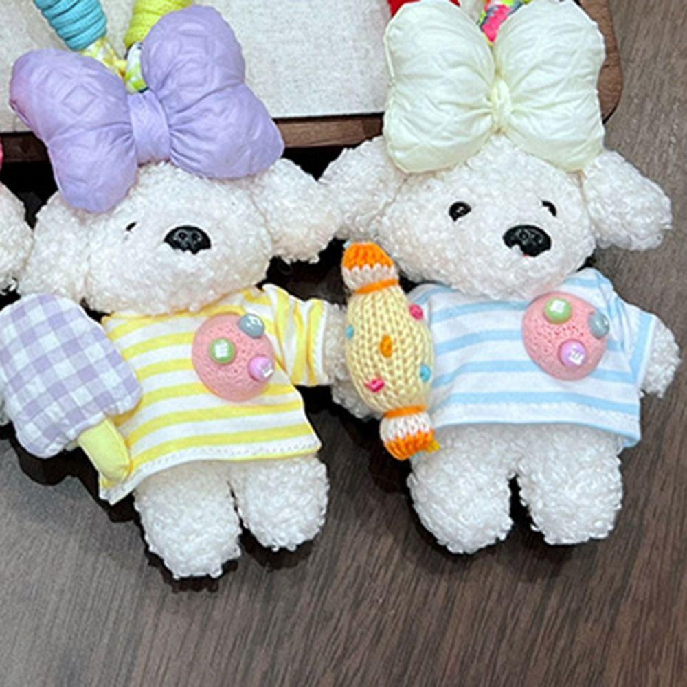 Cute Cartoon Cartoon Dopamine Dog Keychain Striped Top Car Key Ring New Bag Charm  Small Gifts