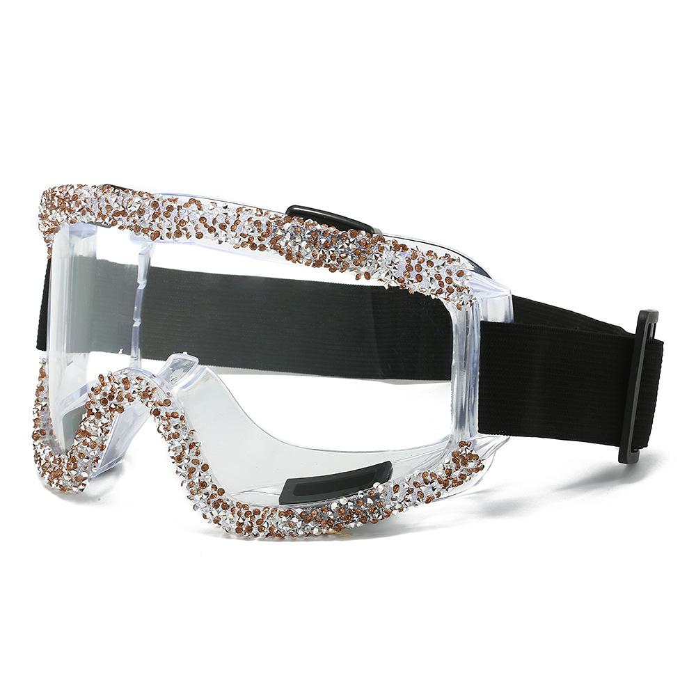 

2026 Hip Hop Luxury Rhinestone Goggles for Skiing Motorcycle Dust Wind Protection Large Frame with Sponge Pad Anti Fog Snowboard серебряный