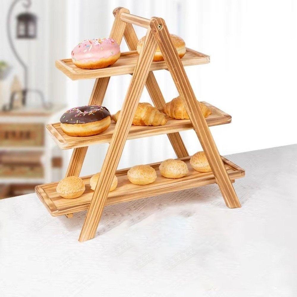 Wood Wooden Serving Tray Detachable Design Three Layer Multilayer Dessert Stand Non Deformable Decorative Cupcake Display Stand