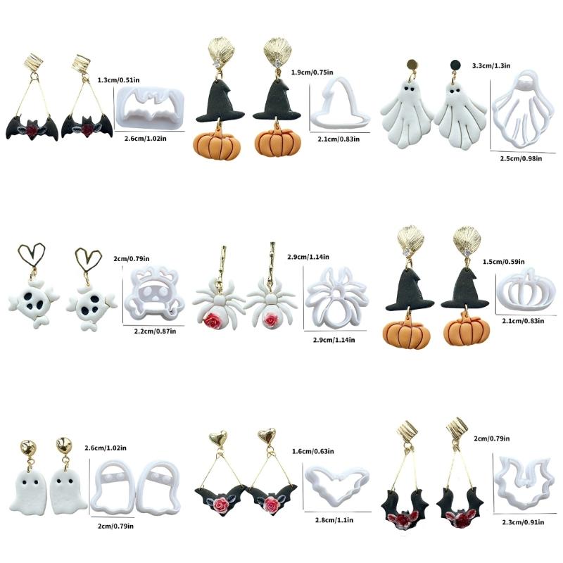 10Pcs Halloween Punpkins Bat Skull Clay Cutter Clay Earring Cutter Set for Earrings Making, Halloween Clay Earring Molds