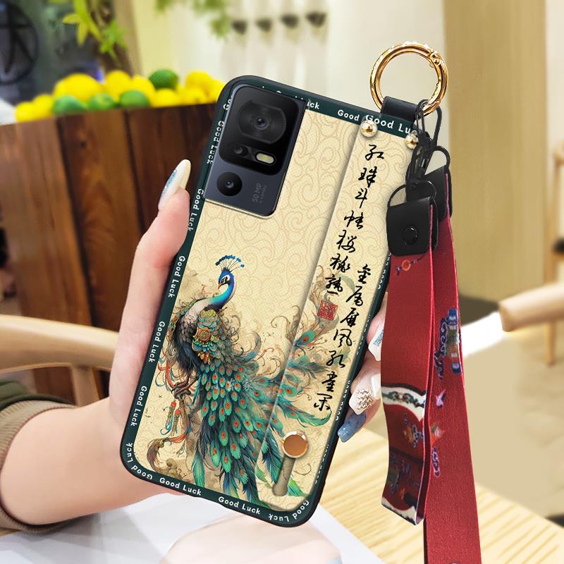 Durable Phone Holder Phone Case For TCL 40SE/T610K Silicone Dirt-resistant Wristband Chinese style Anti-knock Ring
