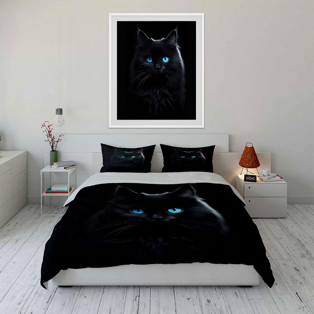 Black Cat with Blue Eyes Set Bedding Duvet Cover Set Duvet Cover Pillowcases (1 * Duvet Cover 2 * Pillowcases, without duvet insert)