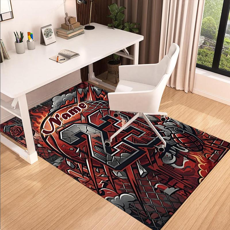 1PC Custom Name Fire Ice Sports Theme Theme Floor Mat Ideal for Living Room, Game Rooms, Office, Bedroom,Floor Mat Playful Design