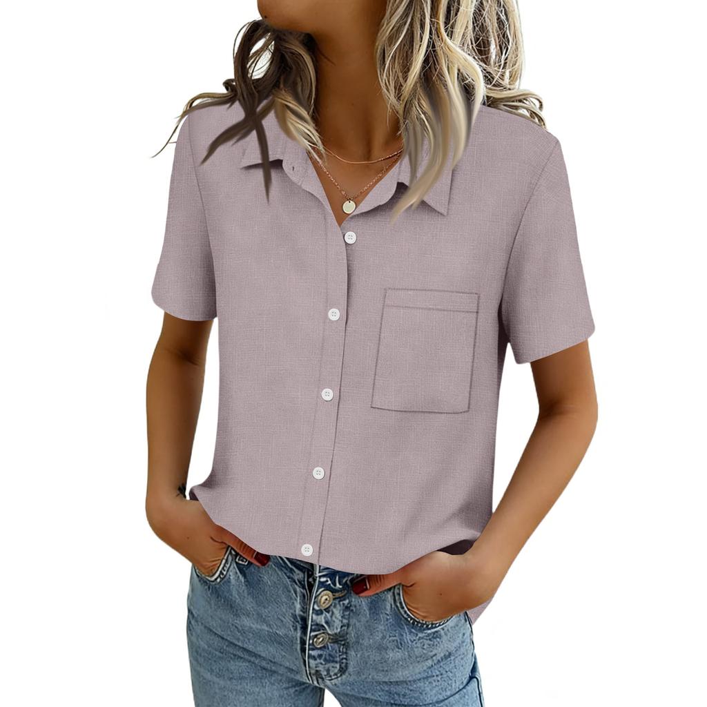 Women Blouses Short Sleeve Button Down Shirts Business Casual Dressy Work Tops Summer Spring Clothes